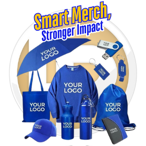 Photo of umbrella, memory stick, sweat shirt, bags, cap and water bottles